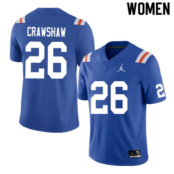 Women #26 Jeremy Crawshaw Florida Gators College Football Jersey Throwback
